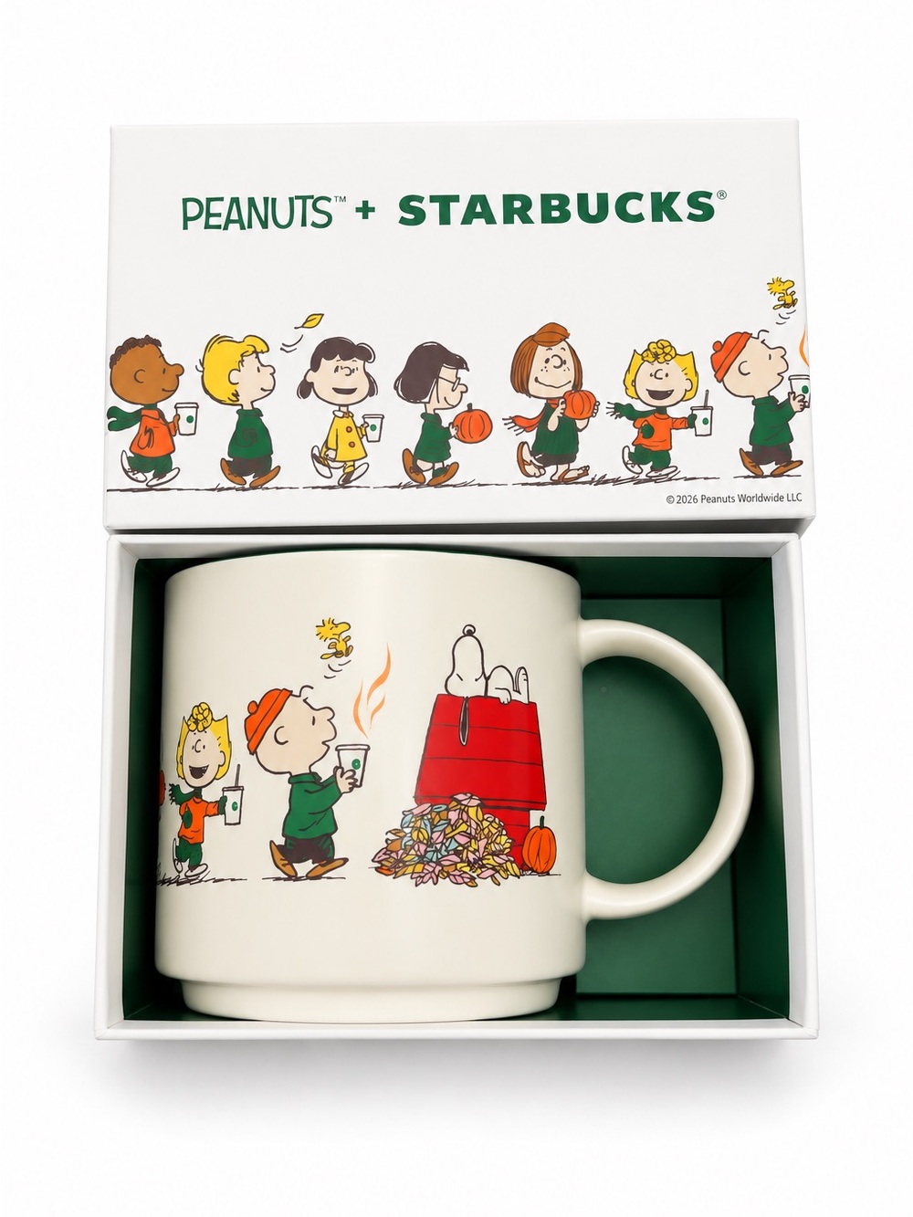 Starbucks Peanuts Cream Ceramic Mug with Red & Green Accents